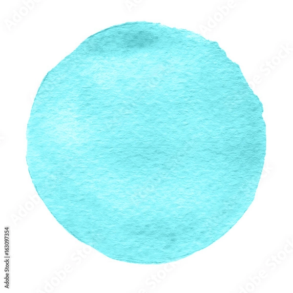 Fototapeta Light blue circle painted with watercolors isolated on a white background.