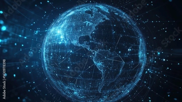 Fototapeta Dynamic digital globe with glowing connections symbolizing global networks and data transfer