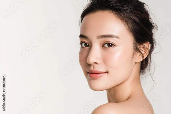 Fototapeta 振り返る美しい女性（ポートレート・アジア人・ビューティー・白背景）