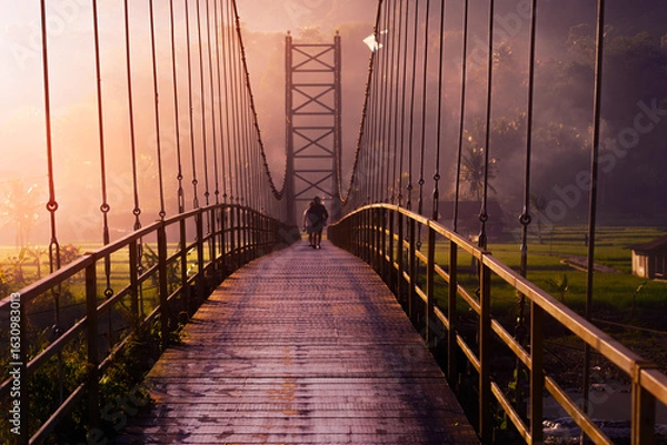 Fototapeta bridge over the river at Desa Baginda Sumedang West Java Indonesia