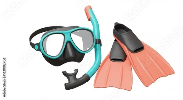 Fototapeta Diving mask and flippers isolated against white background