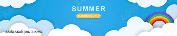 Obraz banner summer sky background, paper cut style