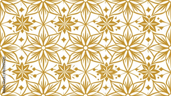 Fototapeta Golden floral geometric seamless pattern background with white vector