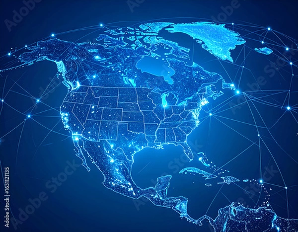 Obraz Global Network with North America Map.