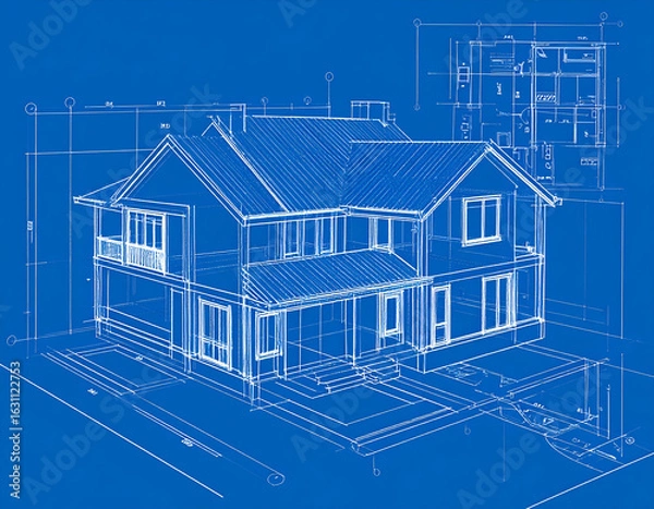 Obraz House Blueprint Design with 3D Model.