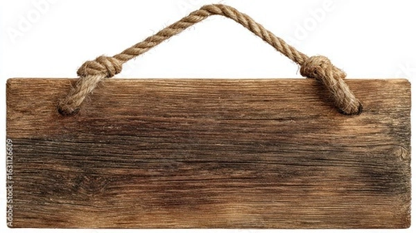 Fototapeta Rustic Wooden Sign with Rope: Blank Template for Your Message