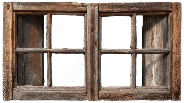 Fototapeta Rustic Double Wooden Window Frame, Weathered and Aged