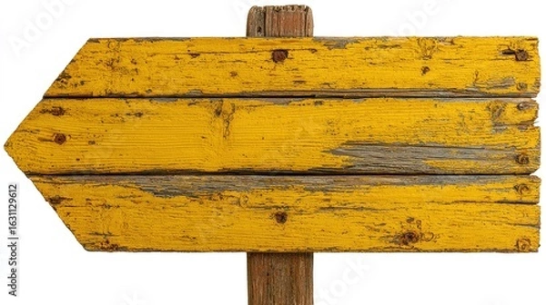 Fototapeta Rustic Yellow Wooden Arrow Sign:  Perfect for Directions,  Guidance, or Rustic Designs