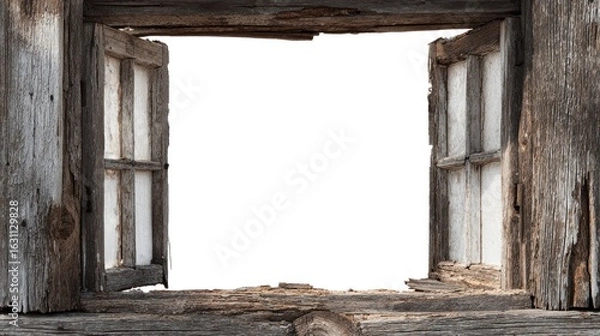 Fototapeta Rustic Wooden Window Frame, Open to a Bright Future