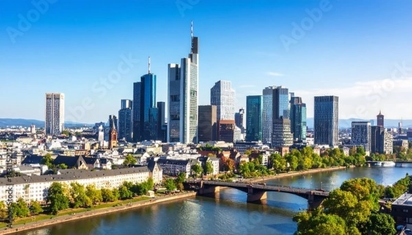 Obraz City skyline panorama with river and bridge