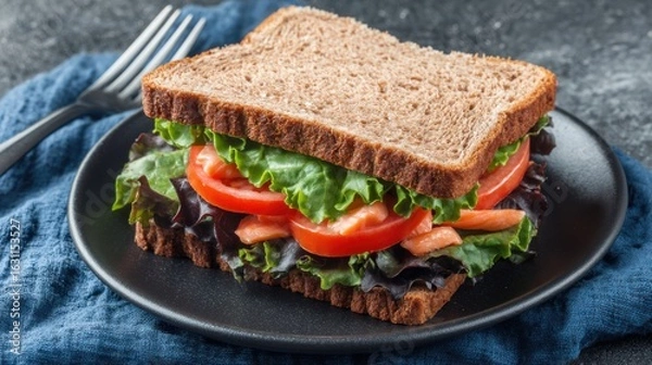 Fototapeta Harvesting fresh herbs a culinary scene of cilantro and chives on rustic wooden table