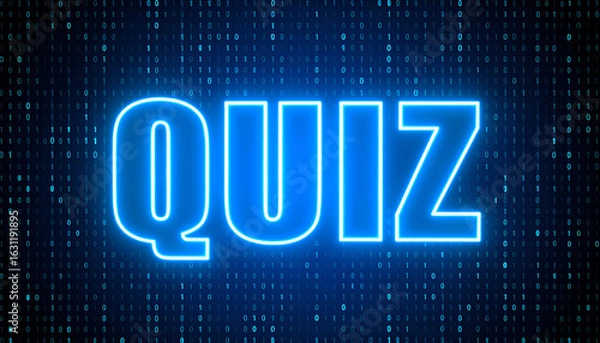 Fototapeta Neon Quiz Sign with Digital Background.