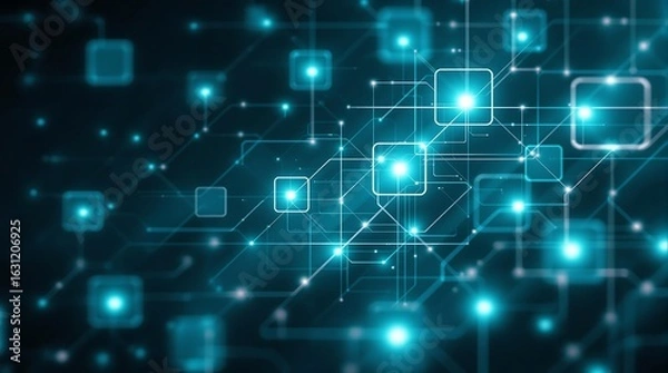 Obraz Dynamic digital network connections glowing with vibrant blue light in abstract futuristic technology concept