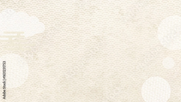 Obraz 雲と青海波の模様による優しいベージュの和風背景