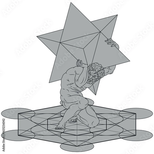 Fototapeta Titan Atlas with Metatron and Merkaba geometry symbol
