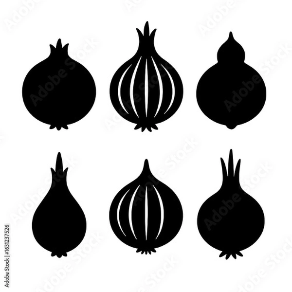 Fototapeta set of onions.
set of onion icon set.
Onion Silhouette Icons Set Isolated on White Background.