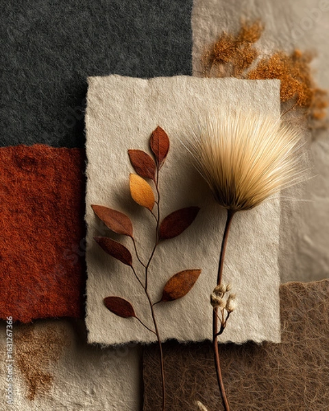 Obraz Boho chic earthy tone social media template with organic patterns and torn paper textures, cozy aesthetic
