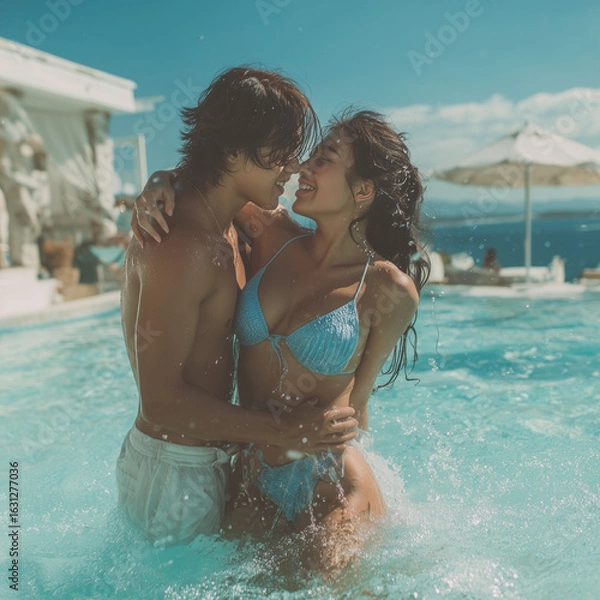 Fototapeta 여름 바다 휴양지 남녀 커플