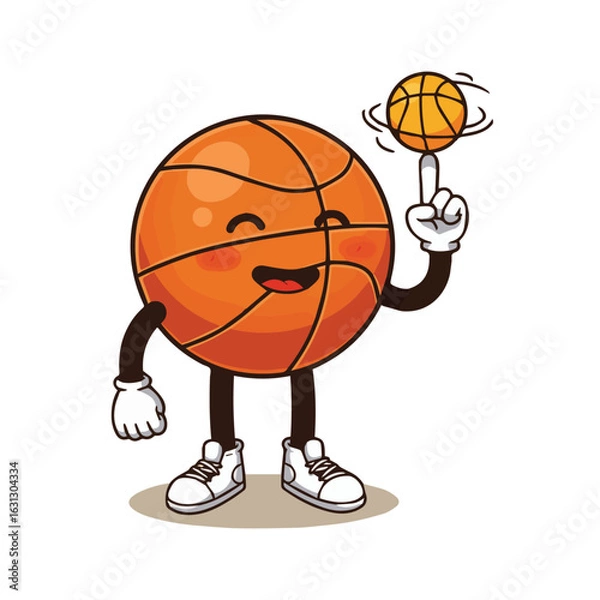 Fototapeta Cartoon Basketball Character Spinning a Smaller Basketball on its Finger with a Cheerful Expression and Stylish Sneakers