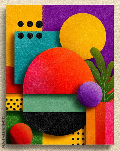 Obraz Colorful Memphis style social media template with 80s geometric patterns, playful vibrant design