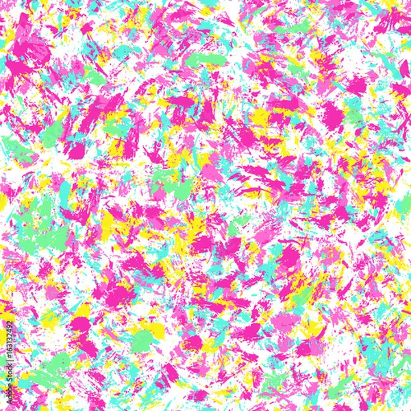 Fototapeta Vector grunge hand drawn seamless pattern. Pop art ink marble fabric texture. Green, pink fashion abstract background in 80s-90s color cartoon style.