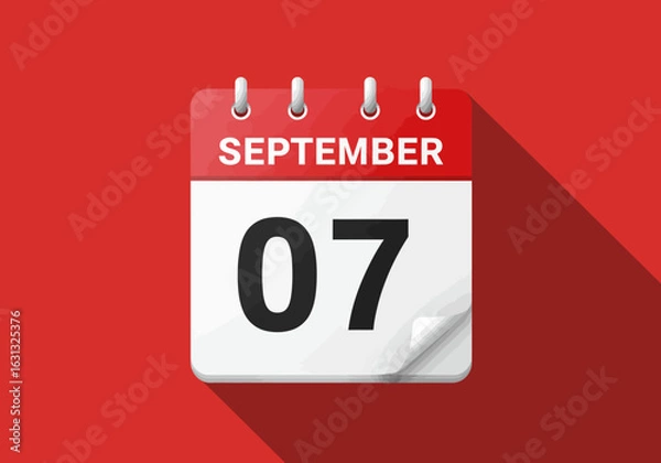 Obraz September 07 daily calendar icon with long shadow effect. Modern flat design vector illustration for web and mobile applications.