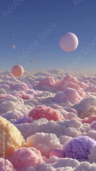 Obraz Surreal dreamy collage social media template with floating pastel objects and clouds