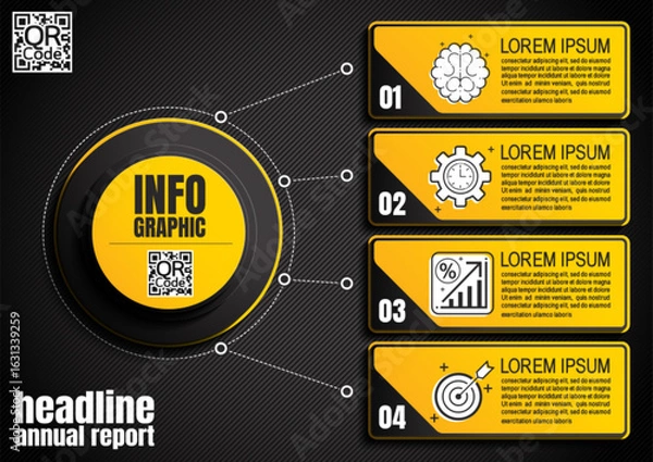 Obraz Black yellow 4 step infographic layout for presenting