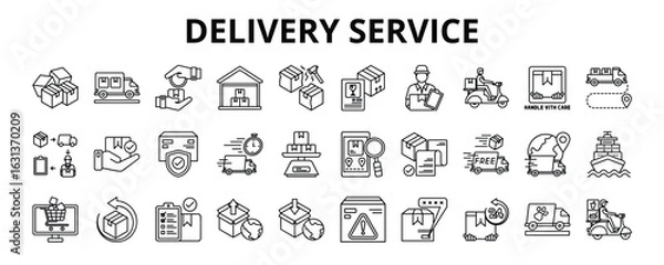 Fototapeta 30 Delivery Service Line Icons Vector - delivery, courier, service, shipping, order, fast, business