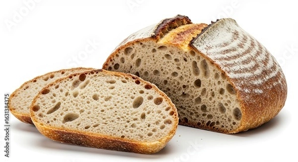 Obraz Sliced Sourdough Bread Loaf on White Background
