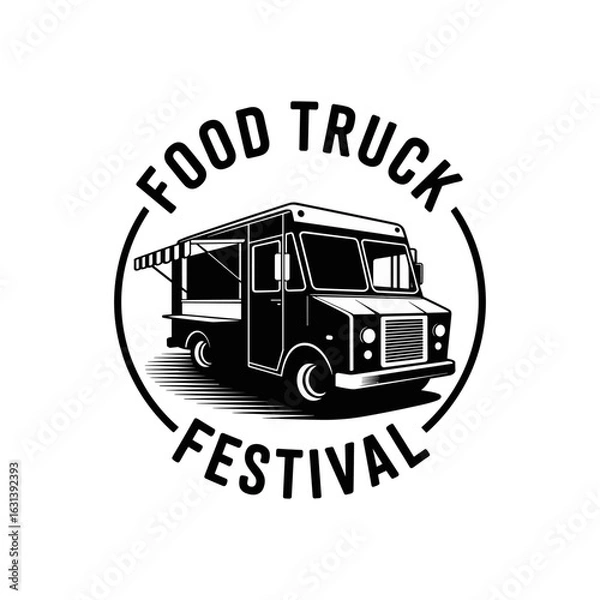 Obraz logo or emblem featuring a vintage food truck with an awning, framed in a circle with the text Food Truck Festival