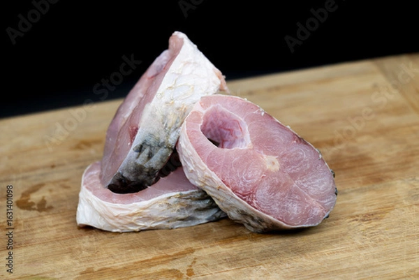Fototapeta slice raw  Rohu fish isolated on background,