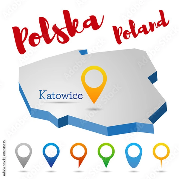 Fototapeta Poland outline map, Katowice, vector illustration
