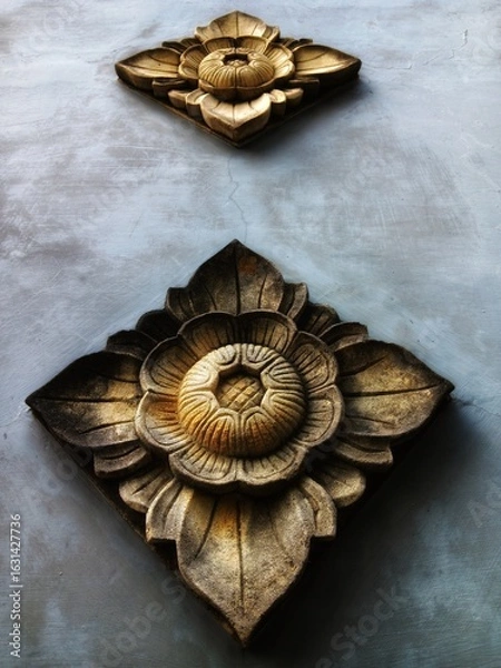 Obraz stone carved flower pattern wall background