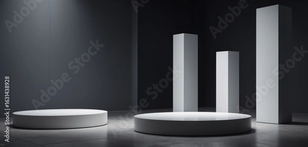 Obraz Minimalist Modern Interior with Circular and Rectangular Platforms