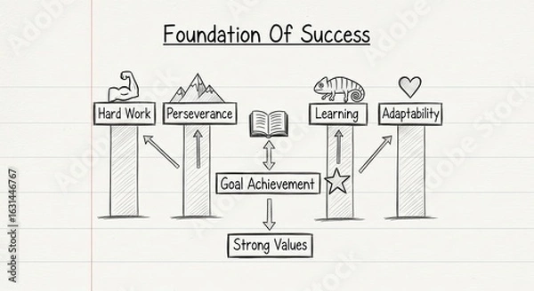 Obraz Foundation of Success Concept with Hard Work, Learning, Values