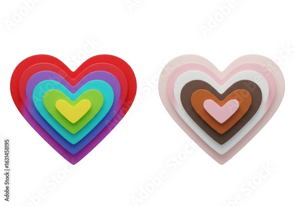 Obraz Colorful and pastel hearts isolated on transparent background