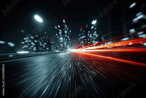 Obraz Fast driving in the city at night with motion blur and light trails