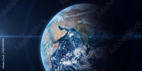Fototapeta Earth planet. Eastern hemisphere. Earth Surface with ocean, continets and clouds. Asia. Middle East, India, Pakistan, Saudi Arabia viewed from space. 