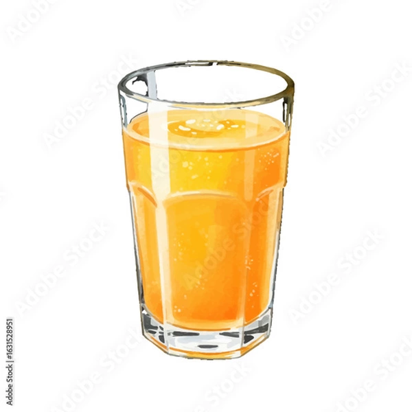 Fototapeta Refreshing glass of orange juice illustration, close-up view, vibrant colors and bubbles, showcasing freshness and vitality, ideal for health and wellness themes