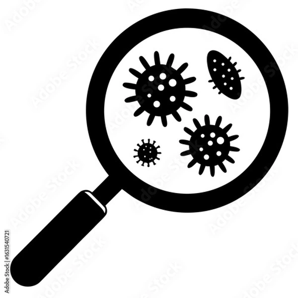 Fototapeta Magnifying glass virus bacteria microbe pathogen germ silhouette vector illustration