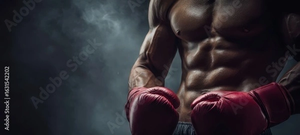Fototapeta The Powerful Boxer Showcasing Strength and Determination in a Dark Atmosphere