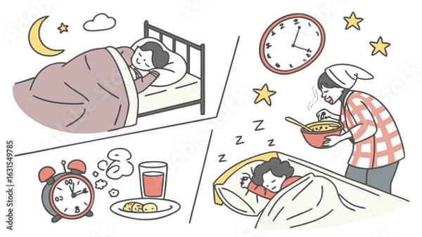 Fototapeta 3d icon of person sleeping and eating at night