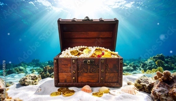 Fototapeta Discovering hidden treasures underwater adventure ocean depths digital art tranquil wide angle exploration