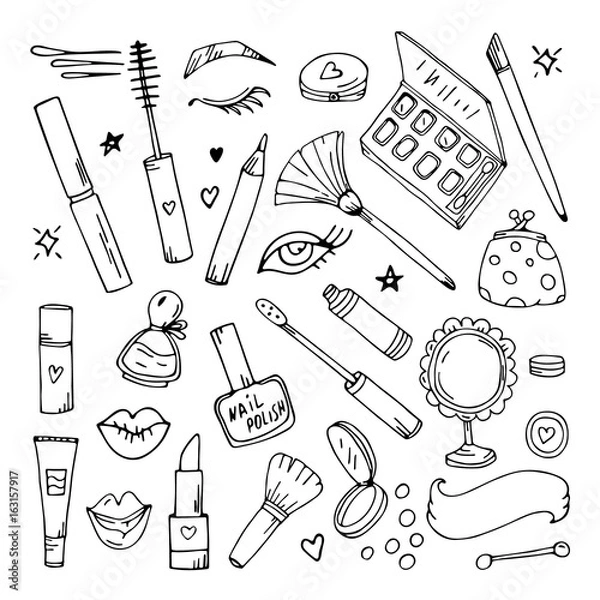 Obraz Maquillage vector. set hand drawing