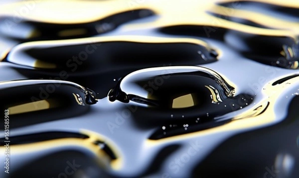 Fototapeta Abstract close up of black liquid droplets on a reflective smooth surface