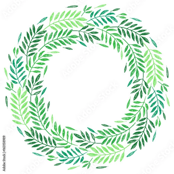 Fototapeta Tropical palm leaves, foliage wreath, round frame. Vector illustration. Tropical jungle palm tree background. Invitation template, greeting card template.