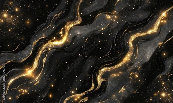 Fototapeta Abstract gold streaks and twinkling specks background for modern design