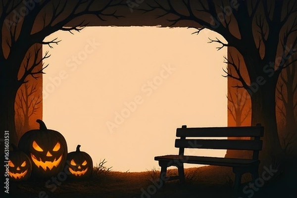 Fototapeta halloween background with pumpkin and bats border