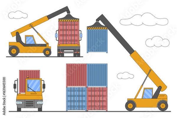 Fototapeta Cargo delivery. Container terminal. Vector illustration.